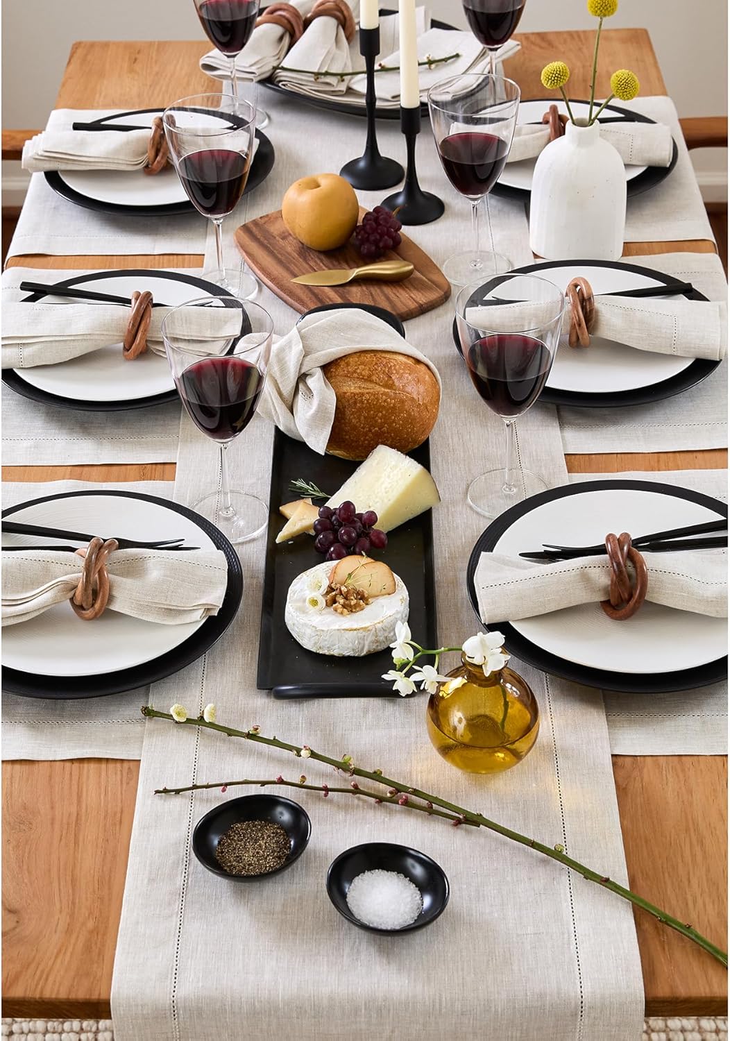 Solino Home Linen Hemstitch Table Runner 120 Inches Long - 100% Pure Linen Light Natural Table Runner 14 x 120 Inch for Fall, Autumn, Thanksgiving - Classic Hemstitch