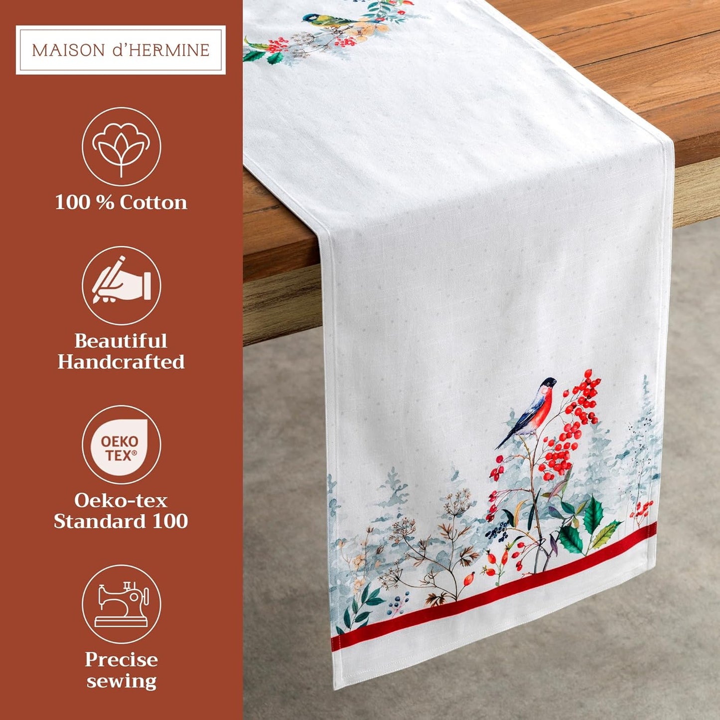 Maison d' Hermine Table Runner 100% Cotton Double Layer Table Runners 108 inches Long for Thanksgiving Christmas Decorations Home Kitchen Dining Party Wedding (Morzine, 14.5" x 108")
