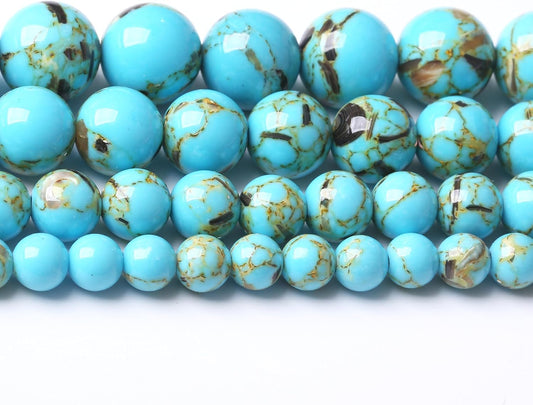 Blue Shell Turquoise Stone Beads Gemstone Round Crystal Energy Jade Beads Stone Beads for Jewelry Making DIY Bracelet Necklace Jewelry Making 1 Strand 15.5inch 45PCS 8MM
