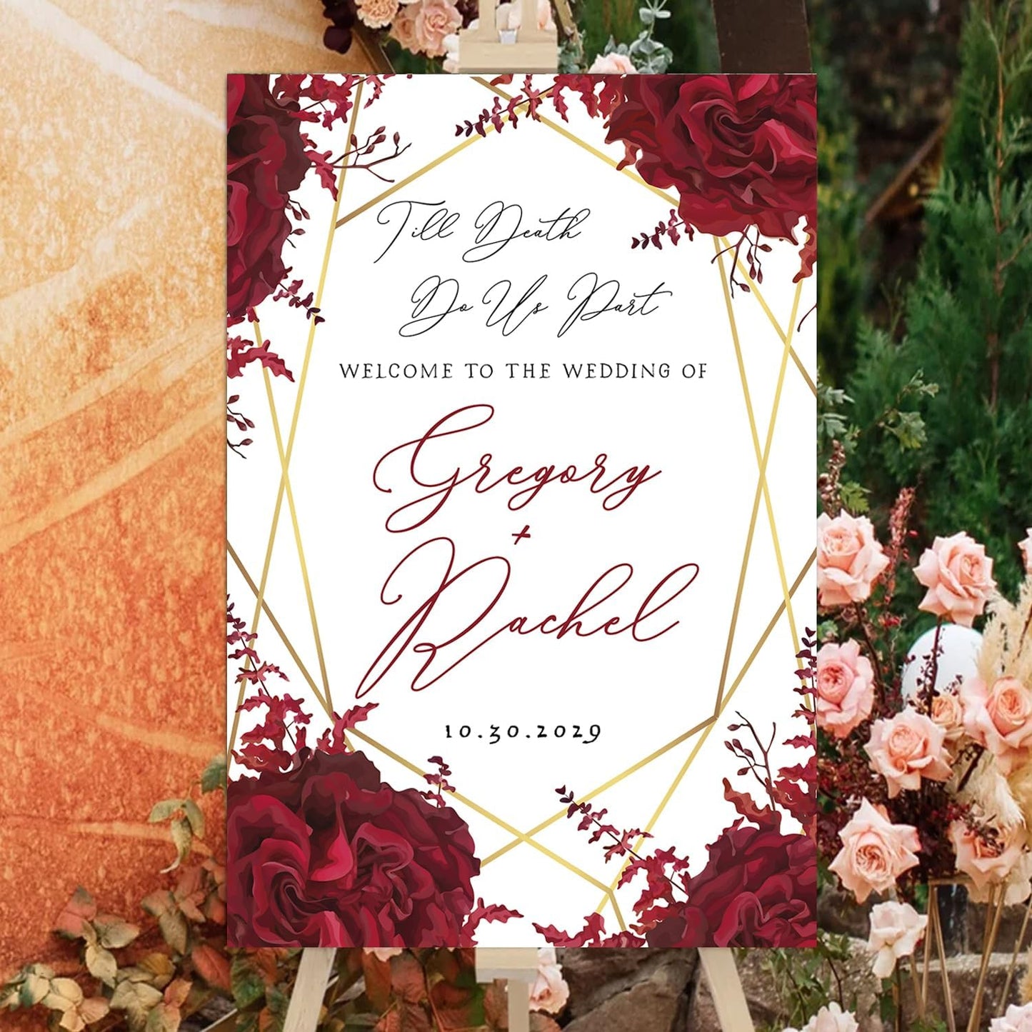 Halloween Til Death Do Us Part Gothic Welcome Board - Black Wedding Sign