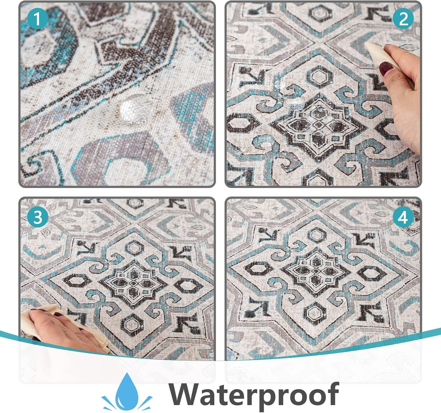 MYSKY HOME Rectangle Tablecloth 60x120 Inches -Linen Farmhouse Geometric Patterned Tablecloth Waterproof Decorative Washable Fabric Table Cloth for Kitchen Dining Moroccan Tablecloth，Grey