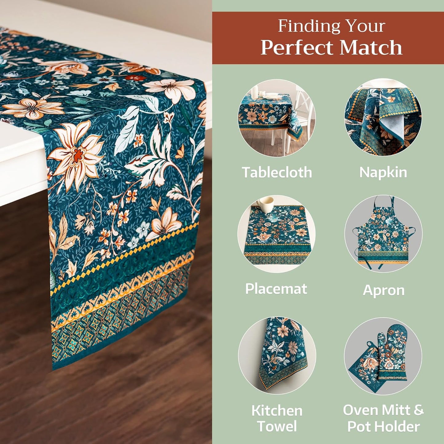 Maison d' Hermine Table Runner 100% Cotton Single Layer Table Runners 108 inches Long for Thanksgiving Christmas Decorations Home Kitchen Dining Party Wedding (Luxury Loft - Dark Teal, 14.5" x 108")