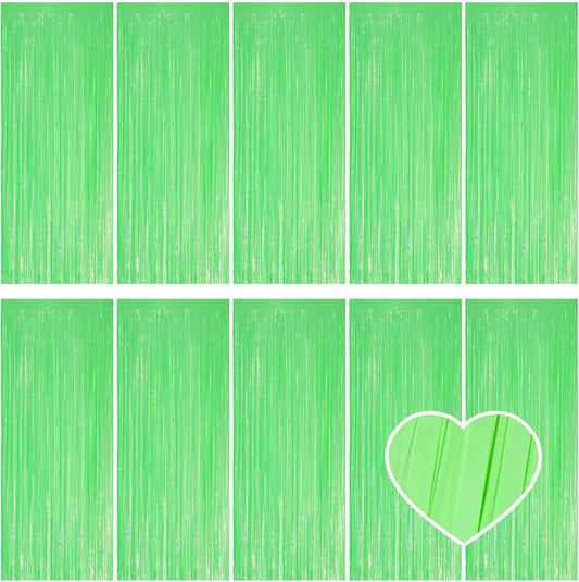 10 Pack Green Foil Curtain Backdrop 3.2ft x 8.2ft Macaron Tinsel Foil Fringe Curtains Streamer Photo Booth Backdrop for Birthday Party Baby Shower Engagement Wedding Holiday Decoration (Macaron Green)