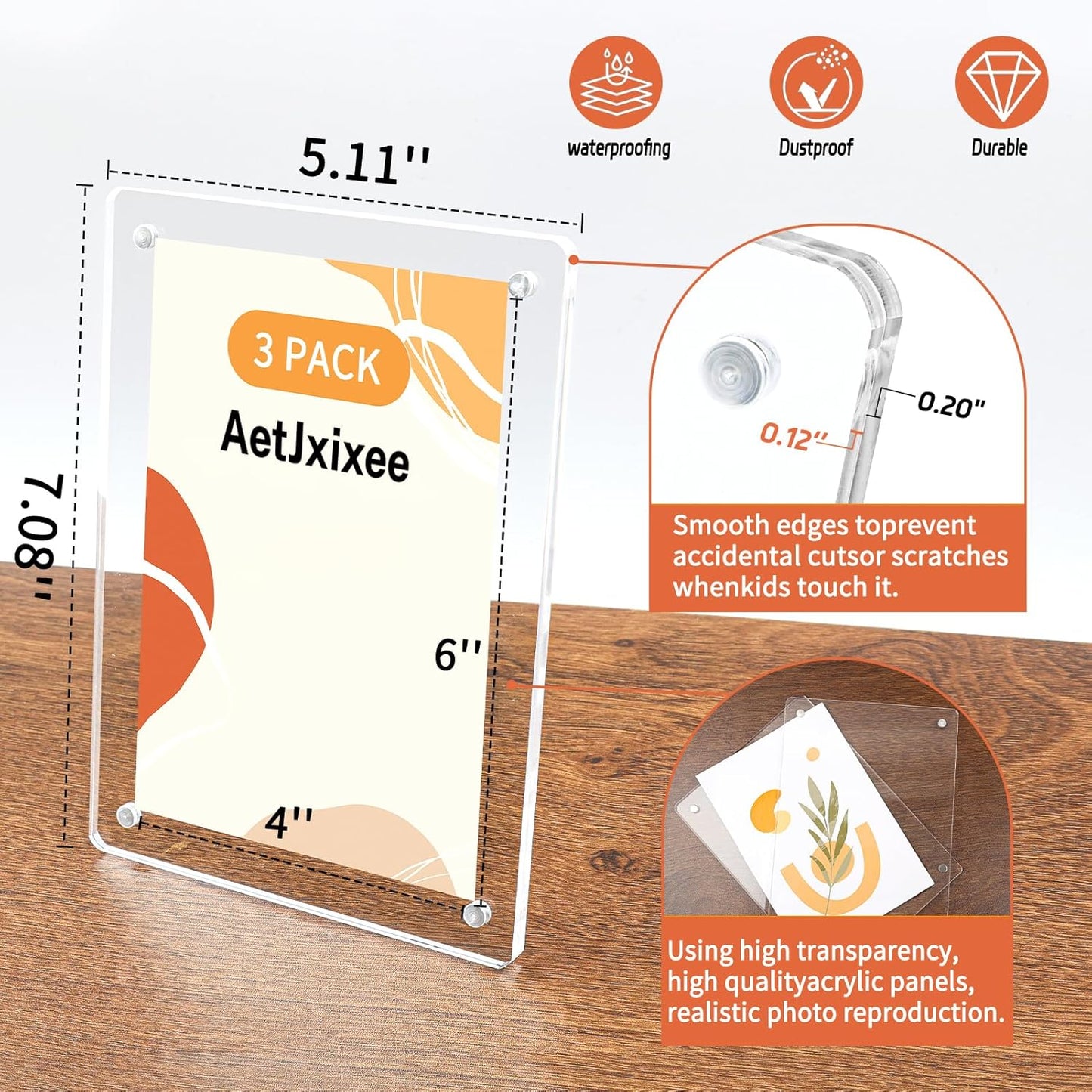 Acrylic Magnetic Picture Frames 4x6 Inch Set of 3, Tabletop and Refrigerator Display Vertical and Horizontal Clear Photo Frames with Detachable Stand for Gift Home Kitchen Decoration