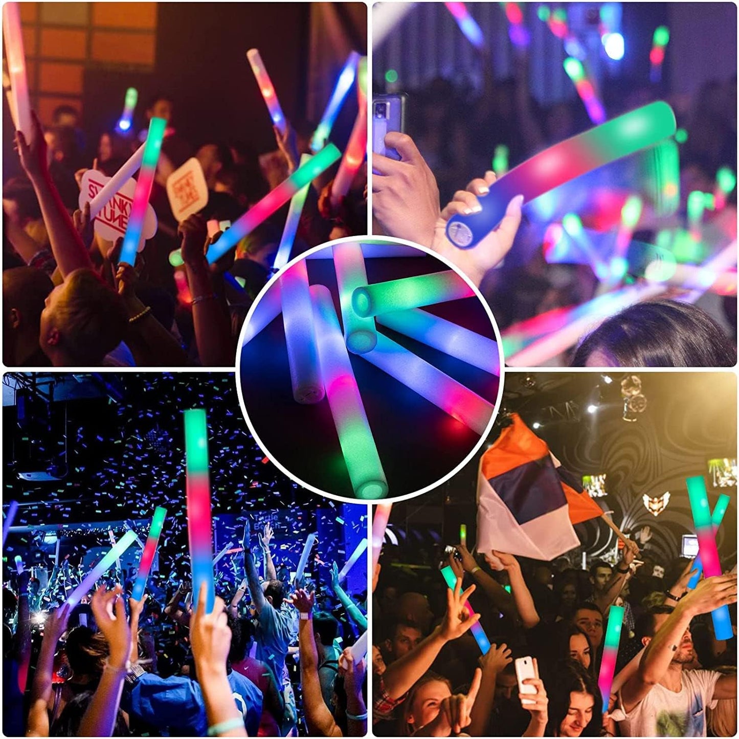174 Pack LED Foam Glow Sticks, Glow Stick Bulk Party Pack with 3 Modes Colorful Flashing, Glow in Dark Party Supplies for Wedding, Raves, Concert, Camping