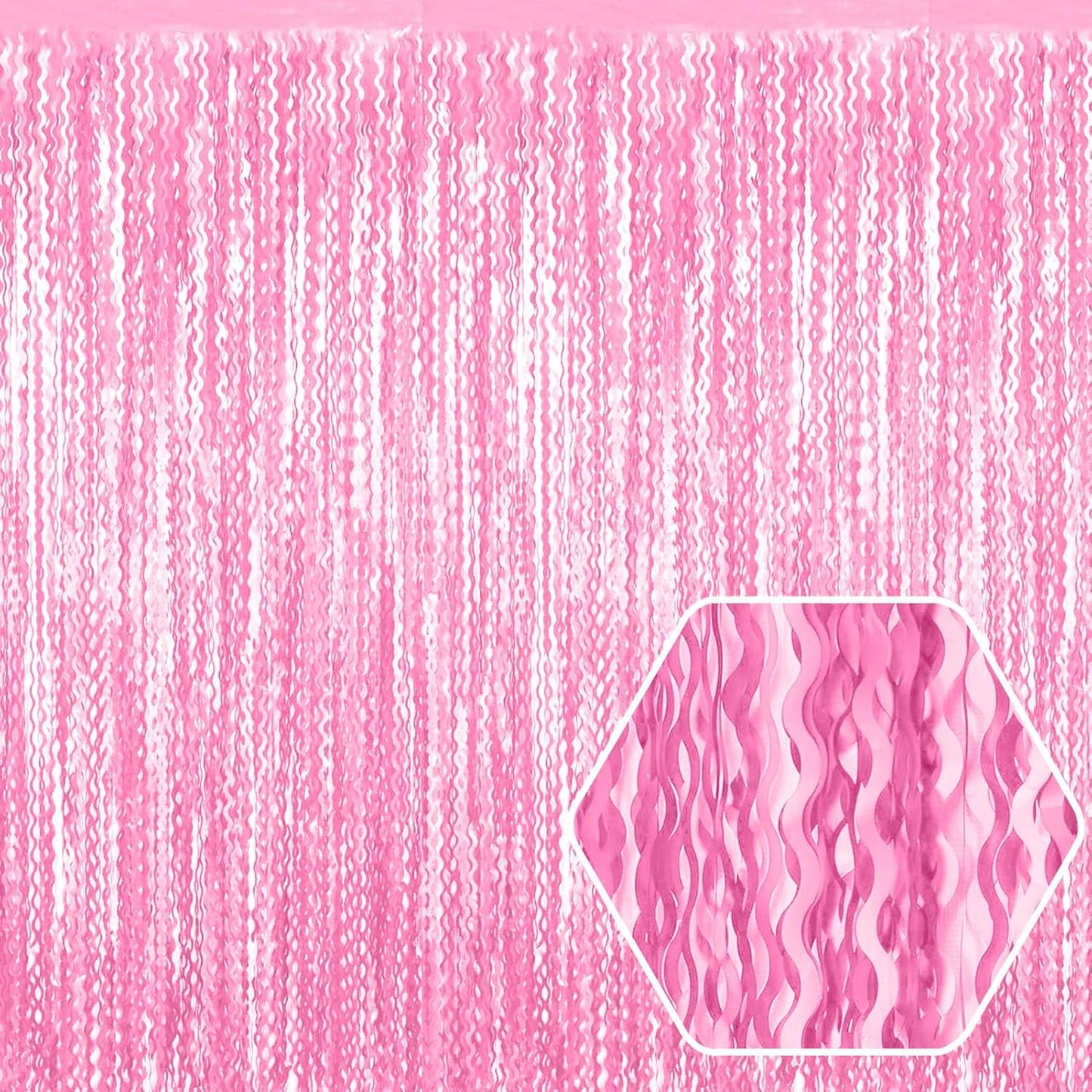 4 Pack Macaron Pink Wave Foil Fringe Curtain Backdrop, 3.28Ft x 8.2Ft Metallic Tinsel Foil Fringe Streamer Curtains for Photo Booth, Mother's Day, Easter, Birthday, Wedding Party Decoration