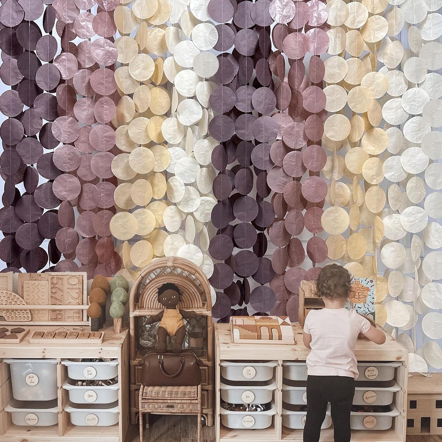 205Ft Brown Party Decorations Ombre Cream Tan Brown Boho Circle Dots Backdrop Streamer Tissue Paper Hanging Garland for Neutral Rustic Cowboy Western Teddy Bear Safari Woodland Birthday Party