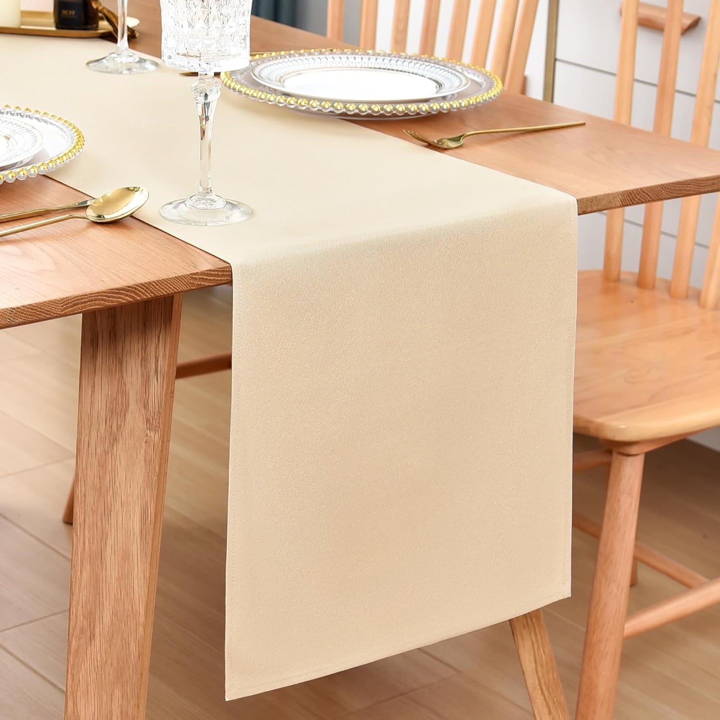 Farmhouse Beige Table Runner Dining Table Runners 60 Inches Long Coffee Table Runner for Dresser Living Room Bedroom Holiday Party Banquet 12X60 Inch