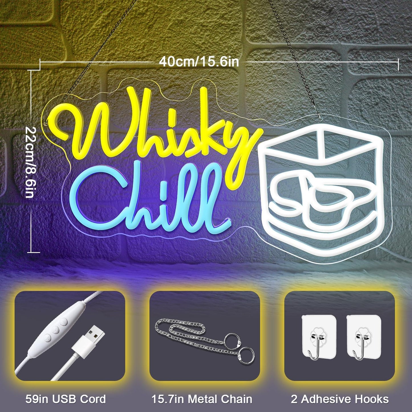 Whisky Chill Neon Sign,Neon Signs for Wall Decor,Whisky Bar Sign,LED Neon Light for Wall Decor,Dimmable Whisky Light Up Signs for Home Bar,Party,Neon Bar Sign for Man Cave
