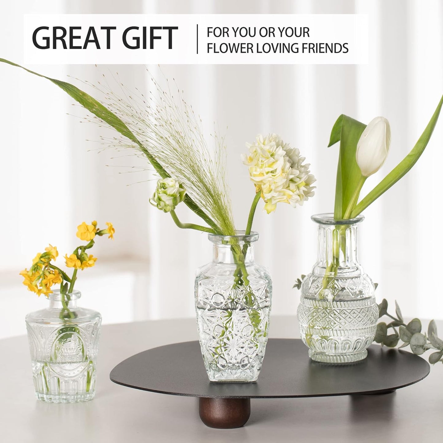 Vintage Small Vases for Flowers Set of 10, Mini Bud Vases for Flowers,Clear Small Vases in Bulk for Centerpieces Decorations,Wedding Party Home Coffee Table Flower Decor (Clear)