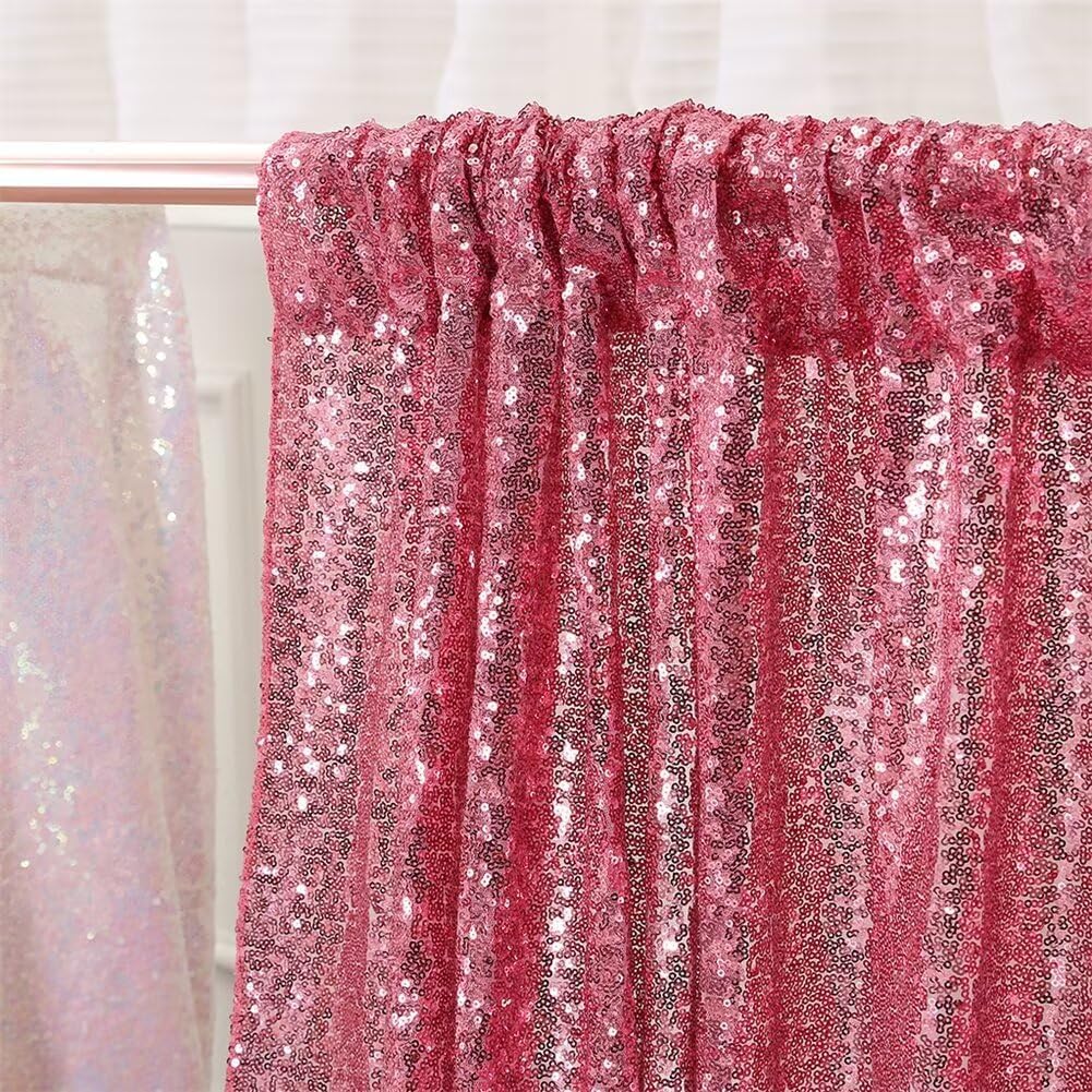 Eternal Beauty Fuchsia Pink Sequin Backdrop, 8x10 Ft Glitter Background Curtains for Shimmer Photography Party Wedding Birthday Back Drop Decor