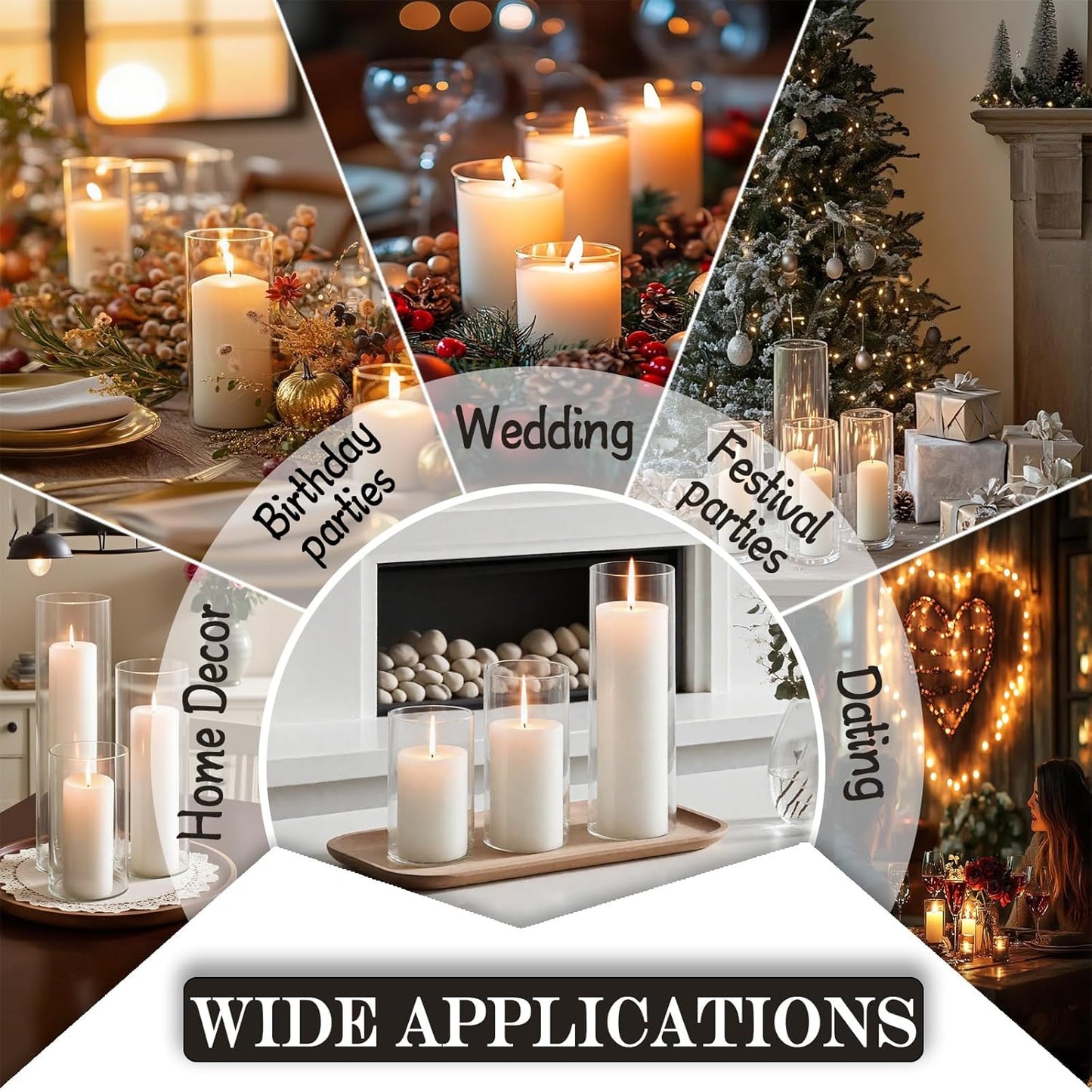 24 Pcs White Pillar Candles with Glass Candle Holder Hurricane Glass Candle Holders Clear Cylinder Vases for Centerpieces Wedding Office Party Home Table Decor