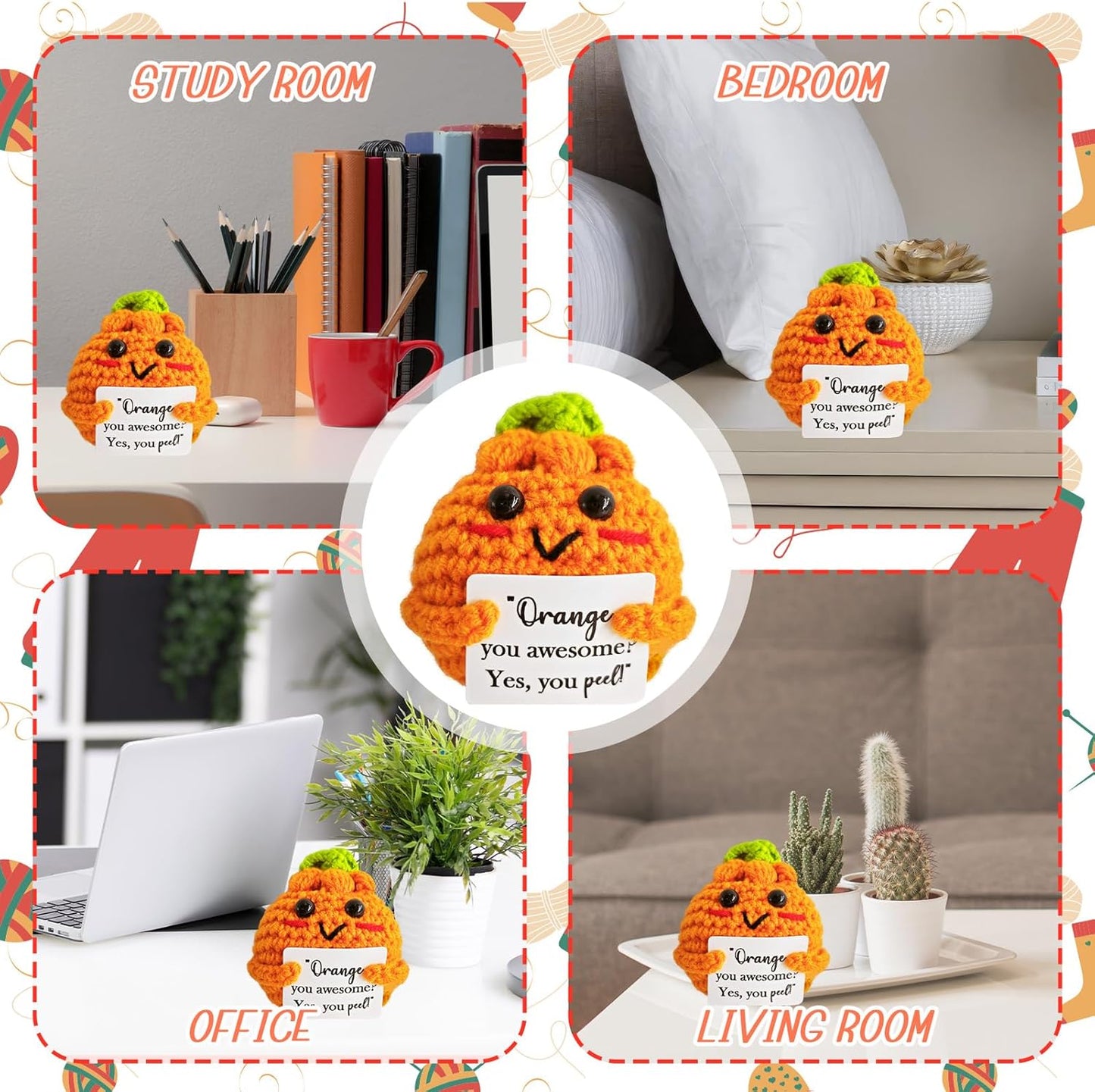 Emotional Support Crochet Orange,Lovely Gift for Kids,Friends,Mom,Dad,Grandpa,Grandma,Colleagues,Classmates,Graduation Gift,Positive Orange,Home Office Decoration