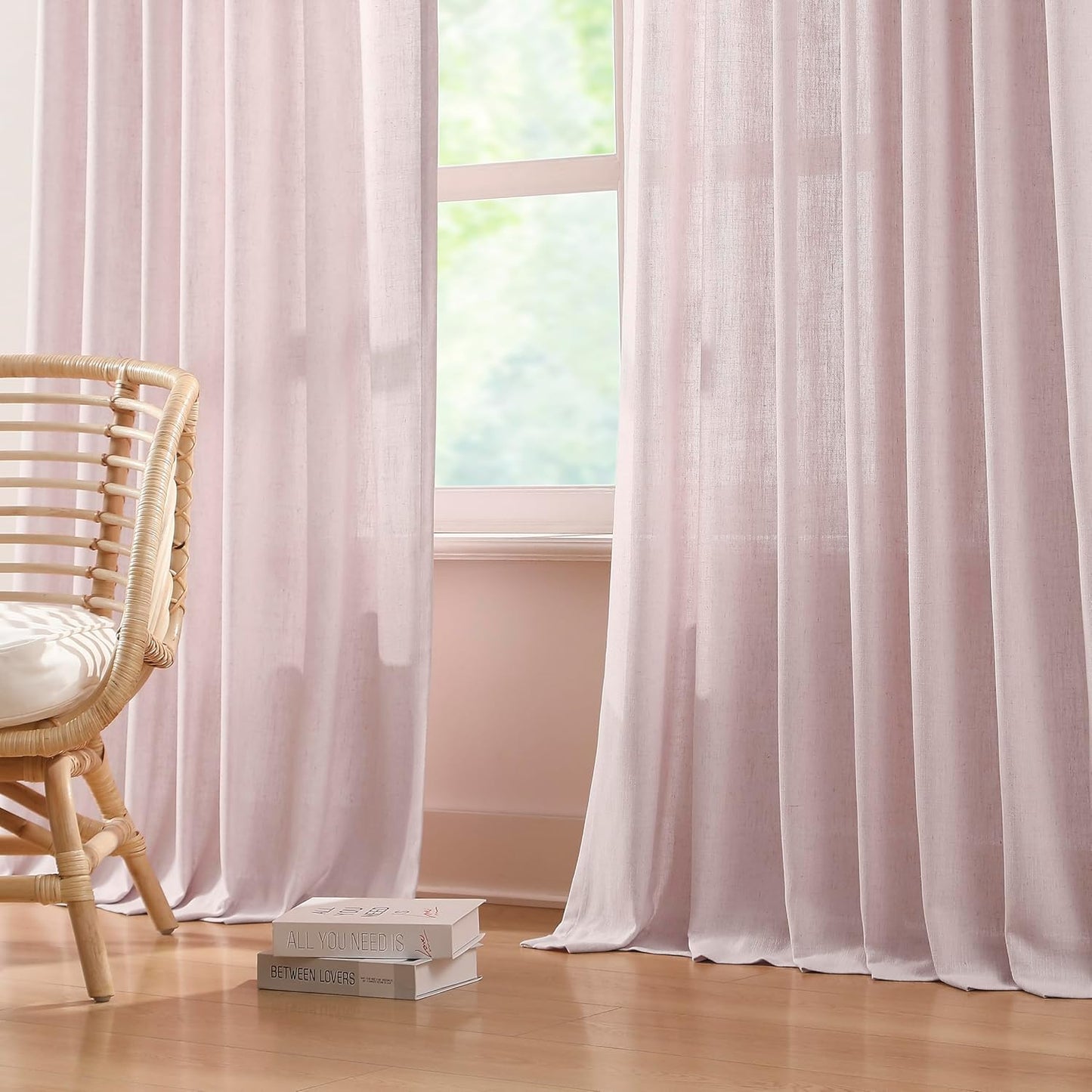 Vision Home Soft Pink Pinch Pleated Semi Sheer Curtains Textured Linen Blended Light Filtering Window Curtains 120 inch for Living Room Bedroom Pinch Pleat Drapes with Hooks 10ft 2 Panels 40" Wx120 L