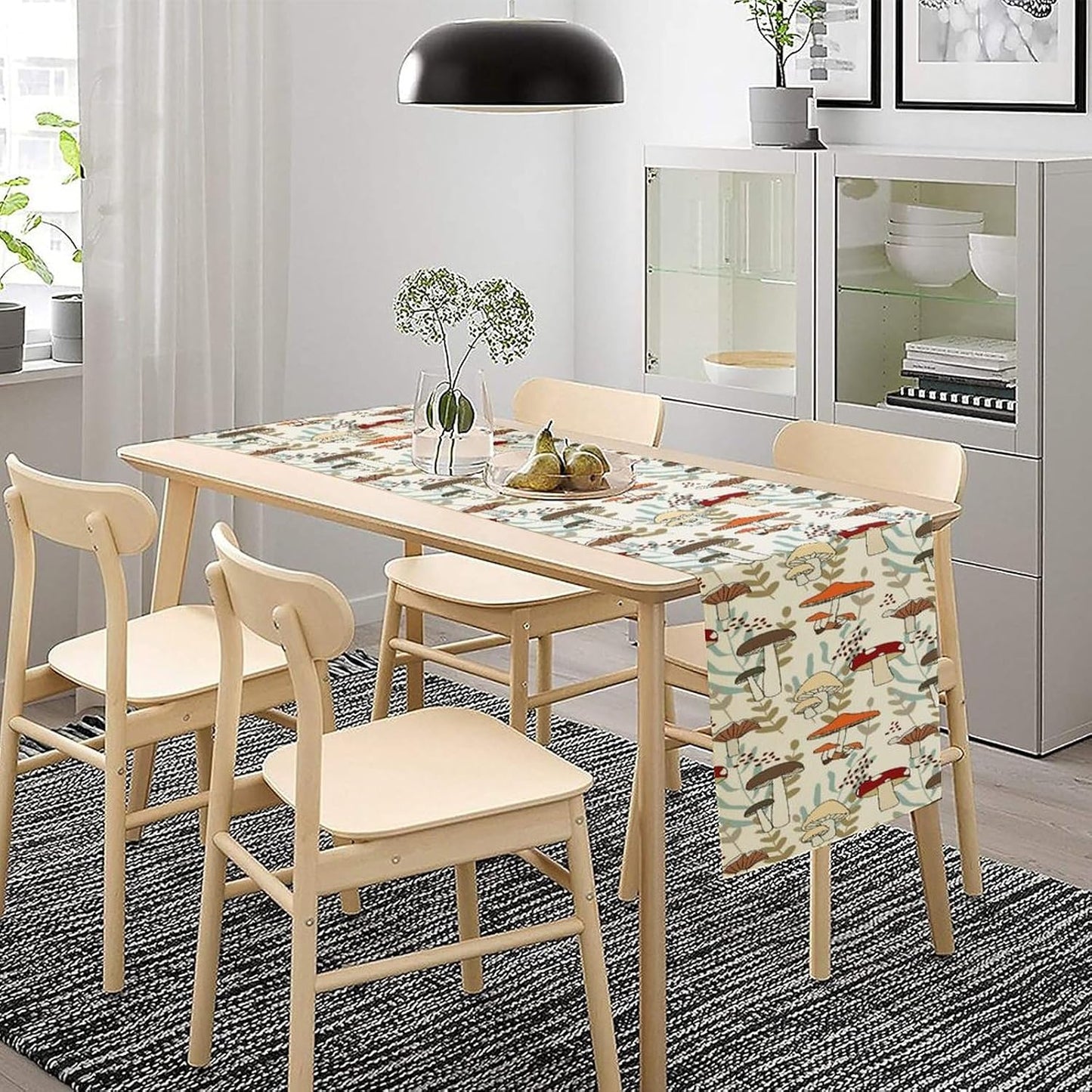 Mushroom Table Runner, Vintage Nature Plant Table Runner for Farmhouse Kitchen Dining Table Decoration for Home Party Decor 13x90 Inch