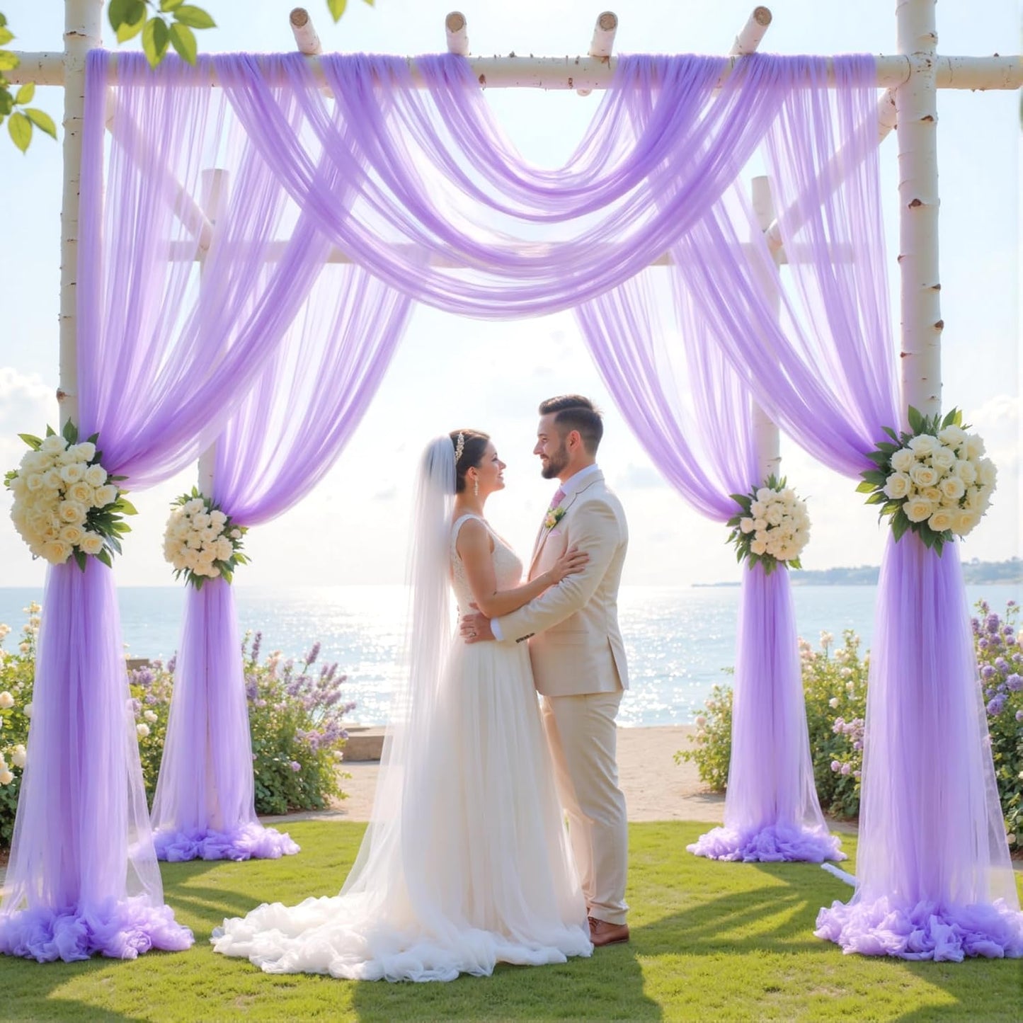 Wedding Arch Draping Fabric Backdrop 2 Panel 30" x 19Ft Purple Drapes Curtains for Wedding Reception Sheer Tulle Backdrop Curtain for Ceremony Birthday Party Baby Shower Arbor Ceiling Decorations