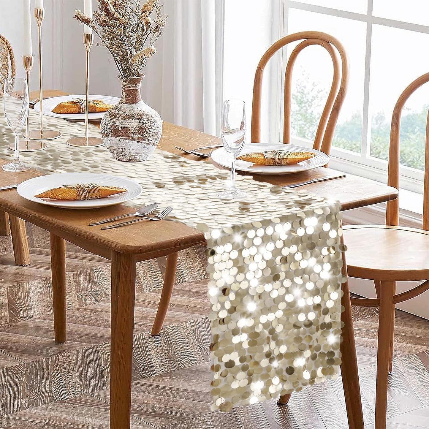 VHH Sequin Table Runner 12 x 108 inches Champagne Table Runner, Glitter Runner for Party Wedding Birthday, Party Spring Easter Rustic, Birthday Supplies Decorations (1 Pack).