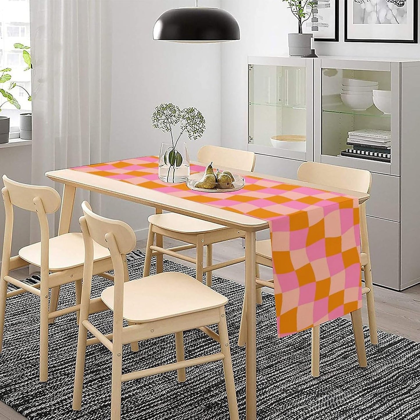 Checkered Table Runner Orange Retro 60s70s Boho Style Kitchen Restaurant Decoration Suitable for Indoor and Outdoor Festival Home Wedding Party Table Runner 13x70 Inch