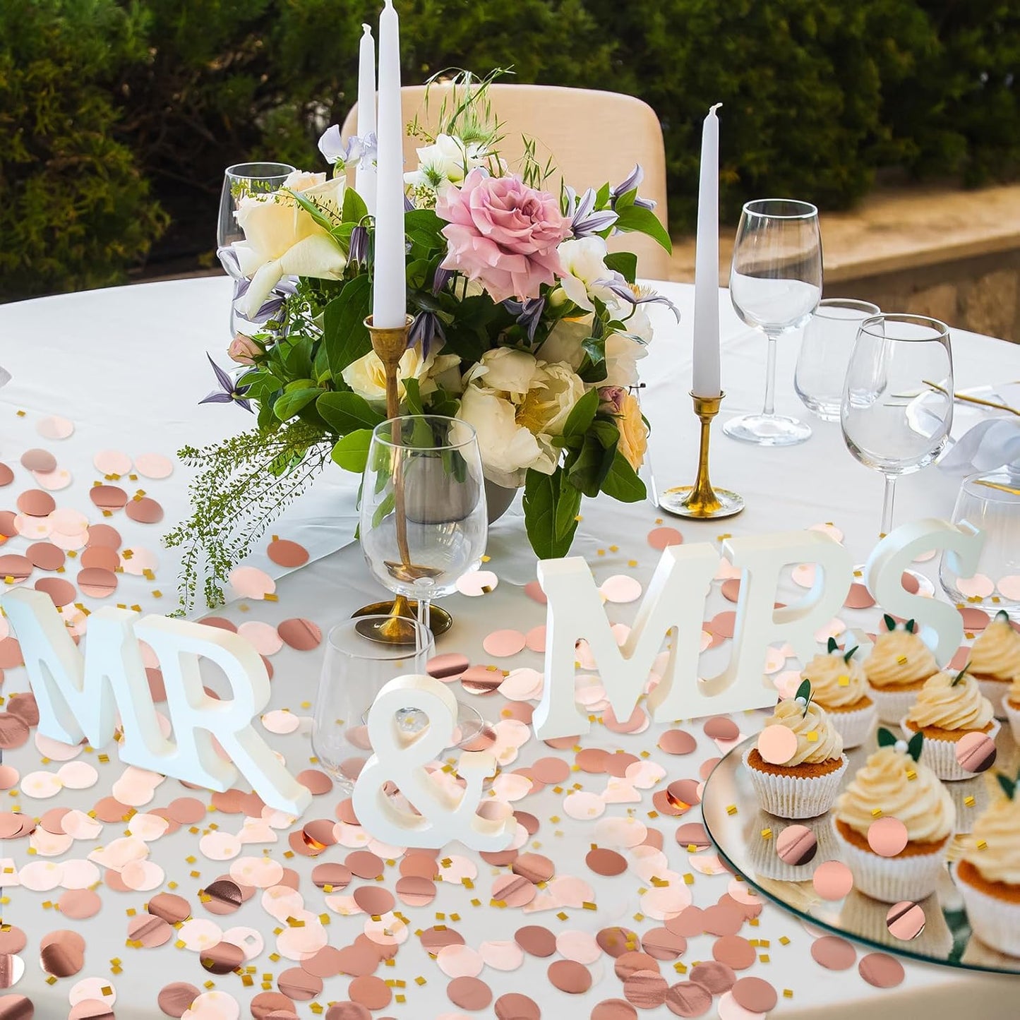 MARFOREVER Round Tissue Paper Confetti, Rose Gold Table Confetti Dots Decorations Birthday Party Scatter Table Sprinkles Hearts for Balloons Wedding Baby Shower Festival Supplies(1 inch)