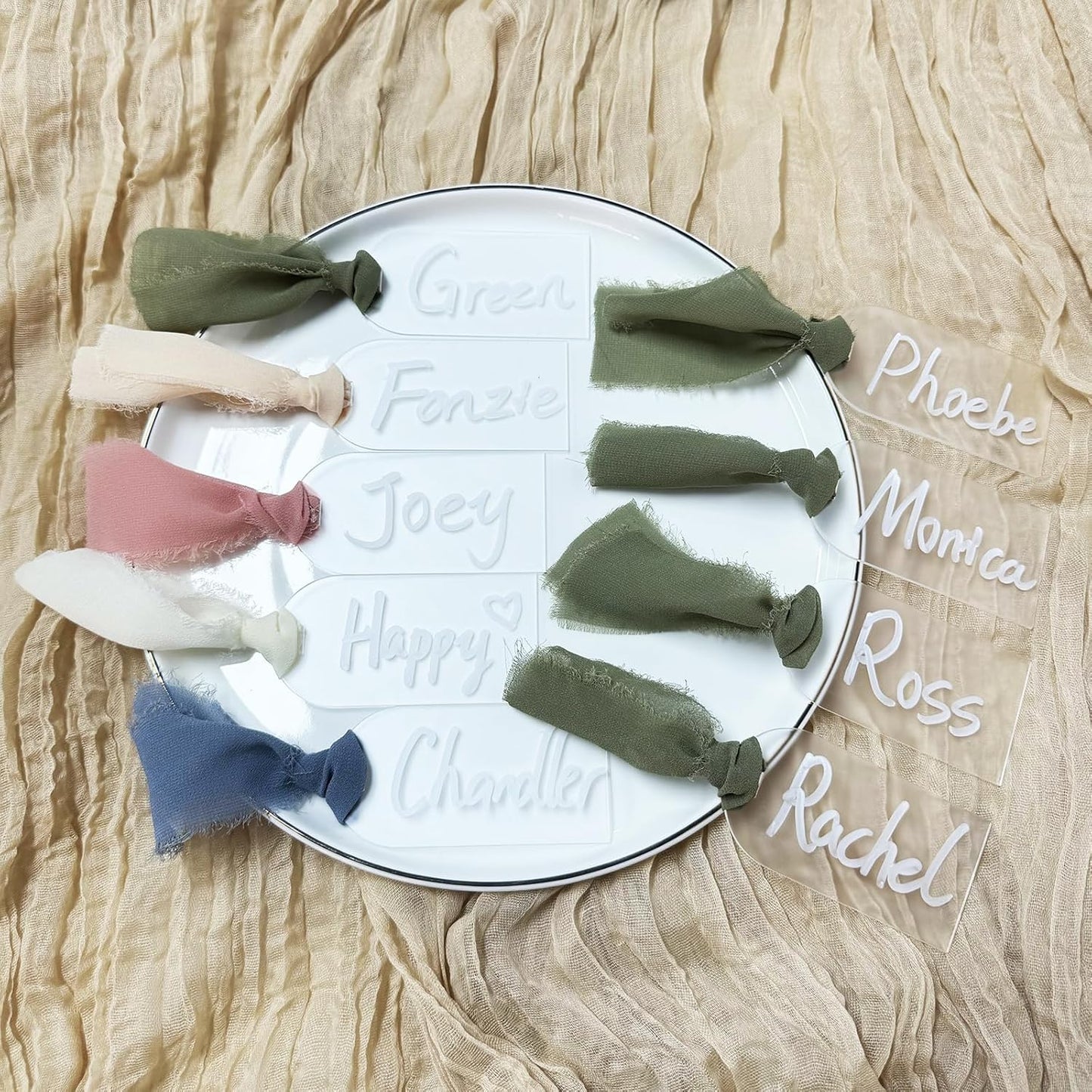 50Pcs Acrylic Place Card for Wedding Frosting Acrylic DIY Table Seating Cards Wedding Supplies with White Ribbon