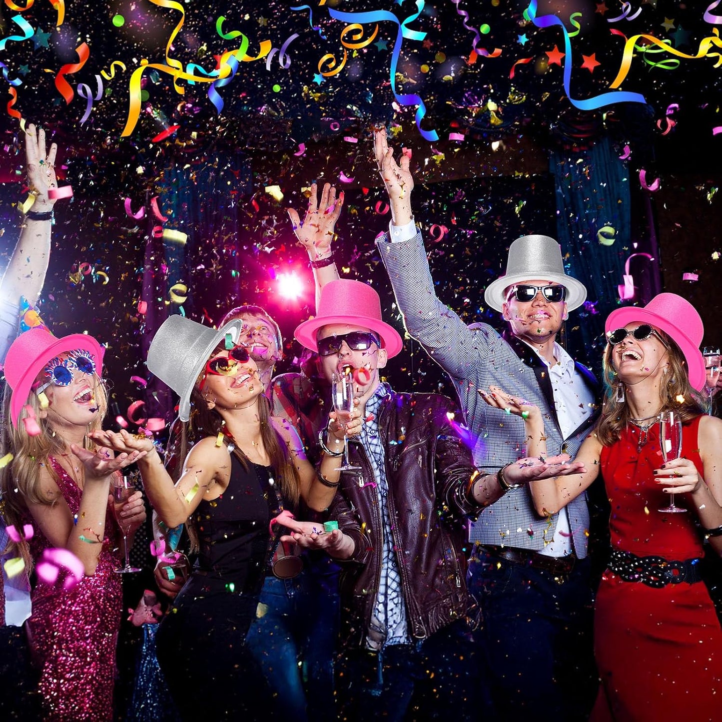 Hillban 24 Pcs Halloween Glitter Top Hat Bowler for Adults 1920s Dress Glitter Hats for Masquerades Party