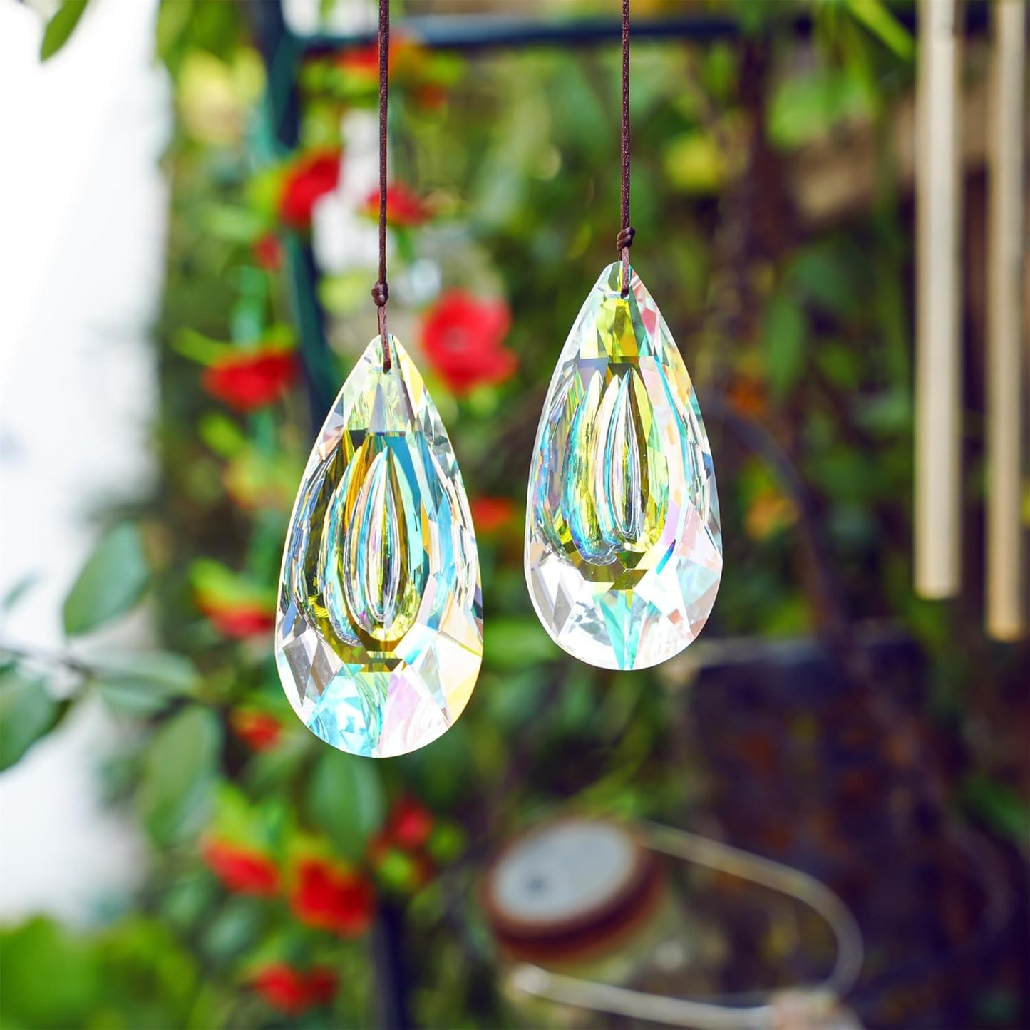 HDCRYSTALGIFTS Set 2,89mm/3.5in Crystals Prisms Suncatcher for Window Hanging Indoor Chandelier Parts Rainbow Maker for Home Garden Decor (AB Colored)