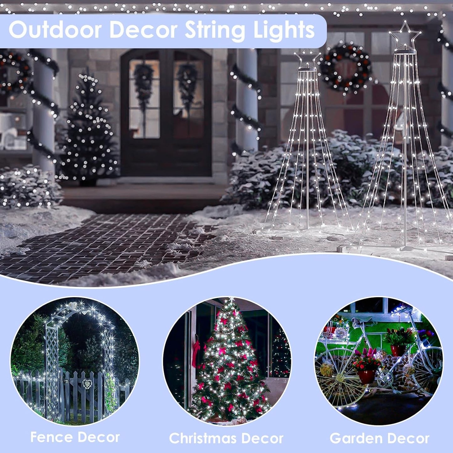 33Ft 100LED Fairy Lights Plug in, Waterproof String Lights Outdoor & Indoor 8 Modes with Timer, Christmas Light Bedroom Decor, Twinkle Light for Girl's Room Garden Christmas Decorations (Cool White)
