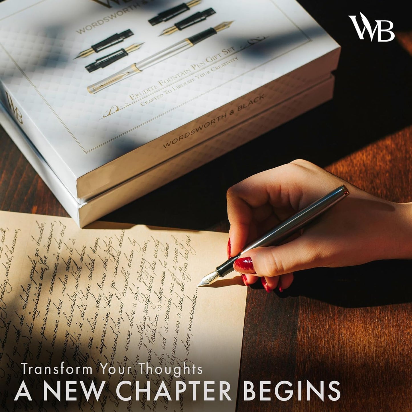 Wordsworth & Black Fountain Pen Gift Set, Includes Ink Bottle, 6 Ink Cartridges & A Refill Converter, 4 Replacement Nibs, Premium Package, Journaling, Calligraphy, Smooth Writing Pens [Black Chrome]