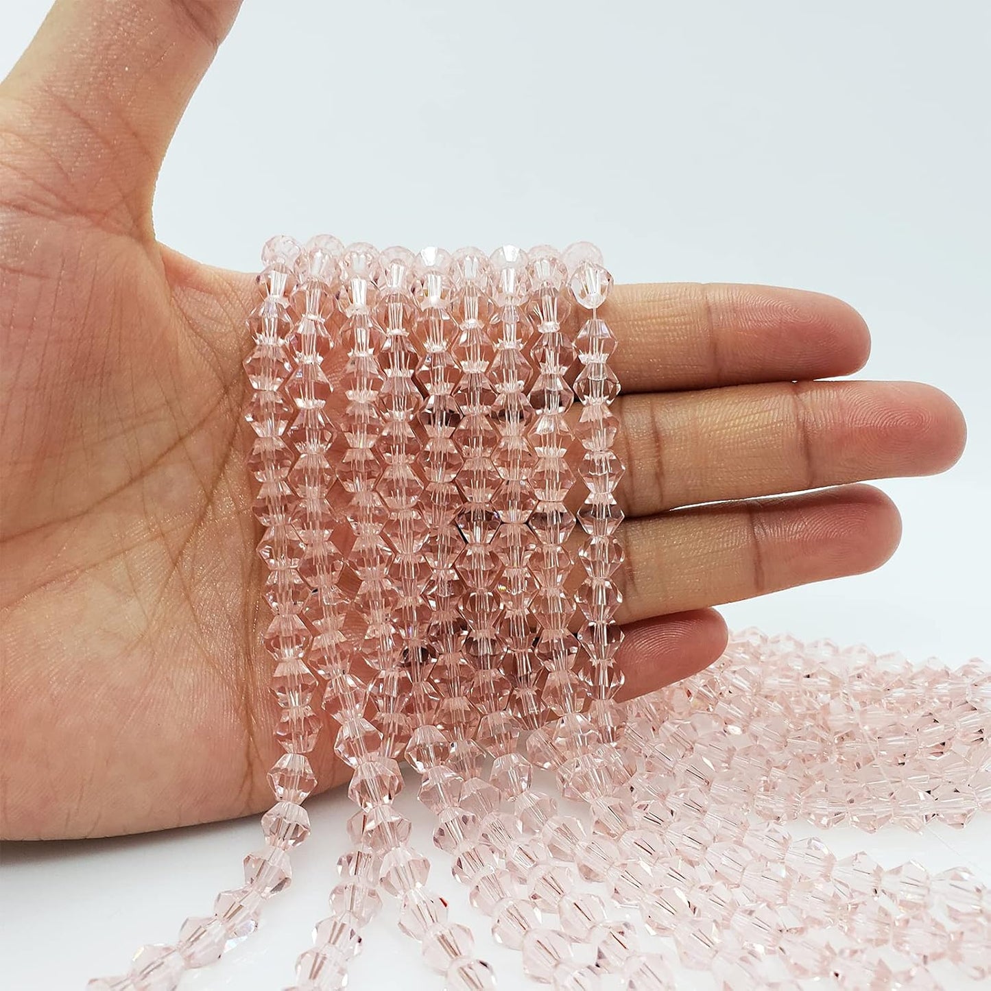 6mm Bicone 450Pcs Pink Crystal Glass Beads Faceted Bicone Shape Crystal Glass Spacer Beads for Bracelet Necklace Decorative Hand Jewelry Making (Pink, 6MM)