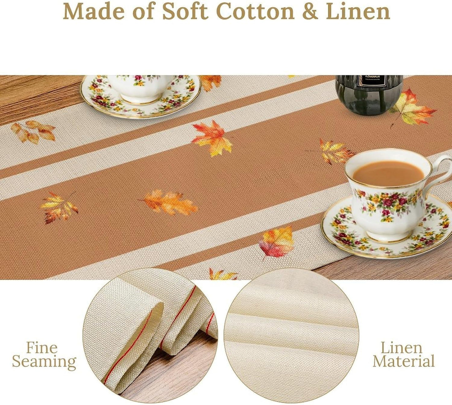 Autumn Table Runner,Thanksgiving Fall Pumpkin Leaves Floral Table Cloth for Kitchen Dining Table Decoration Home Party Decor 13x108 Inch