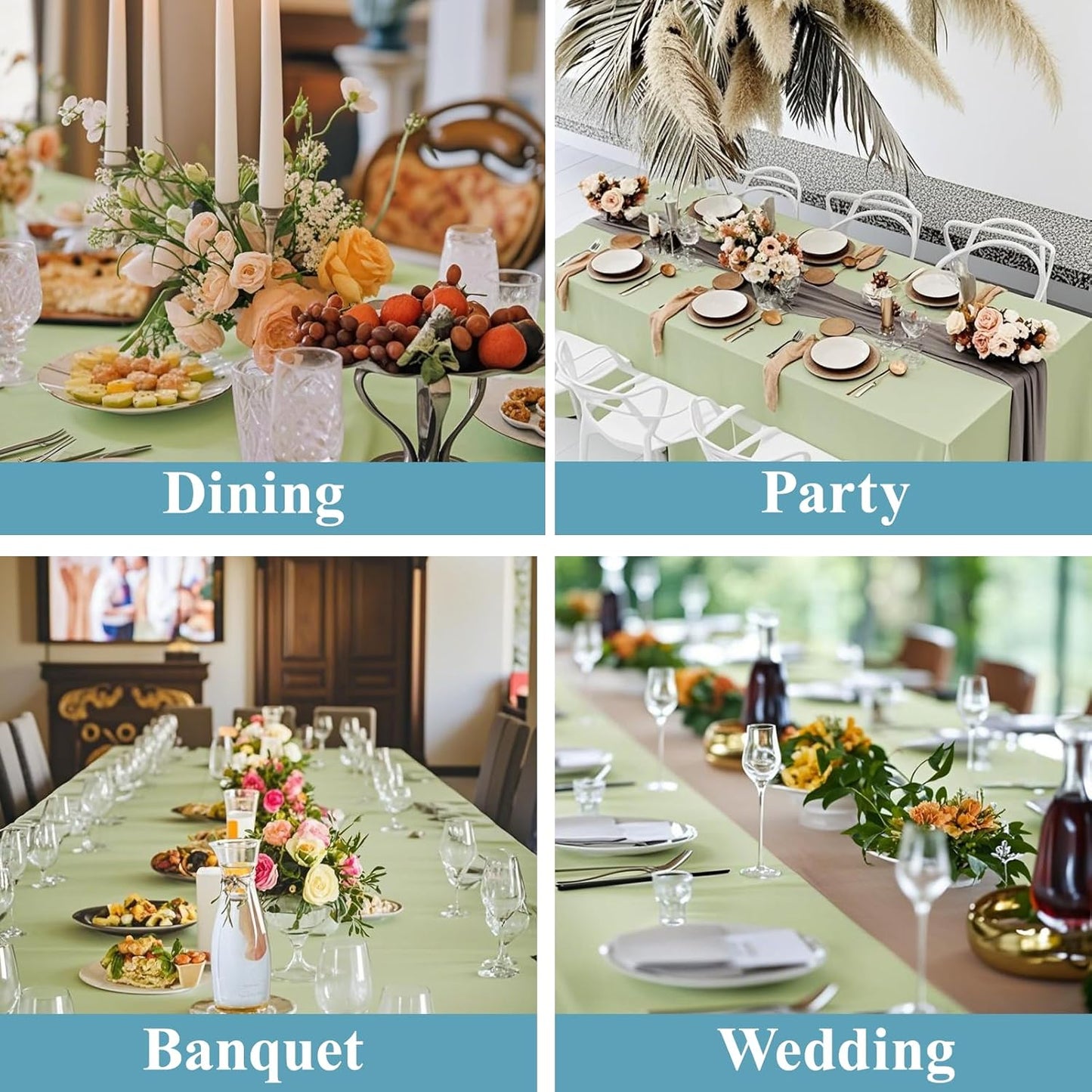 VidaFete Tablecloth 90*156inch Rectangle Table Cloth Polyester, Stain Wrinkle Resistant Polyester Dining Table Cover for Kitchen Dinning Party Wedding Rectangular Tabletop Buffet Decoration(Sagegreen)