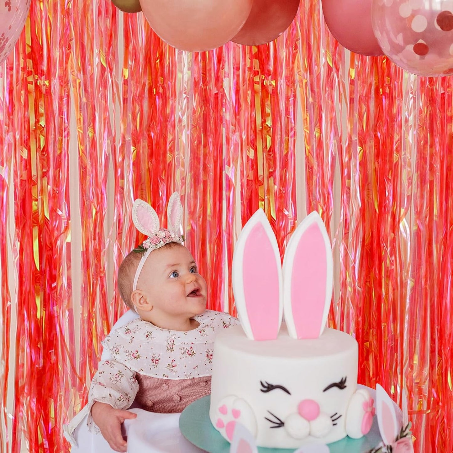 CANREVEL 2 Pack 3.2x6.5 Feet Iridescent Foil Fringe Backdrop Curtains, Clear Red Tinsel Photo Booth Props Streamers Party Decorations for Birthdays Christmas Valentines Day Party