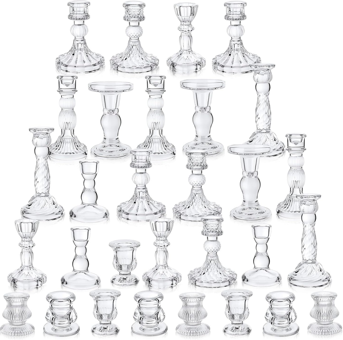 Mumufy 30 Pcs Glass Crystal Taper Candle Holders Clear Glass Candlestick Holder Fit 0.8 Inch Candles Crystal Decorative Candle Stand Centerpiece Table Wedding Dining Party (Classic,Clear)