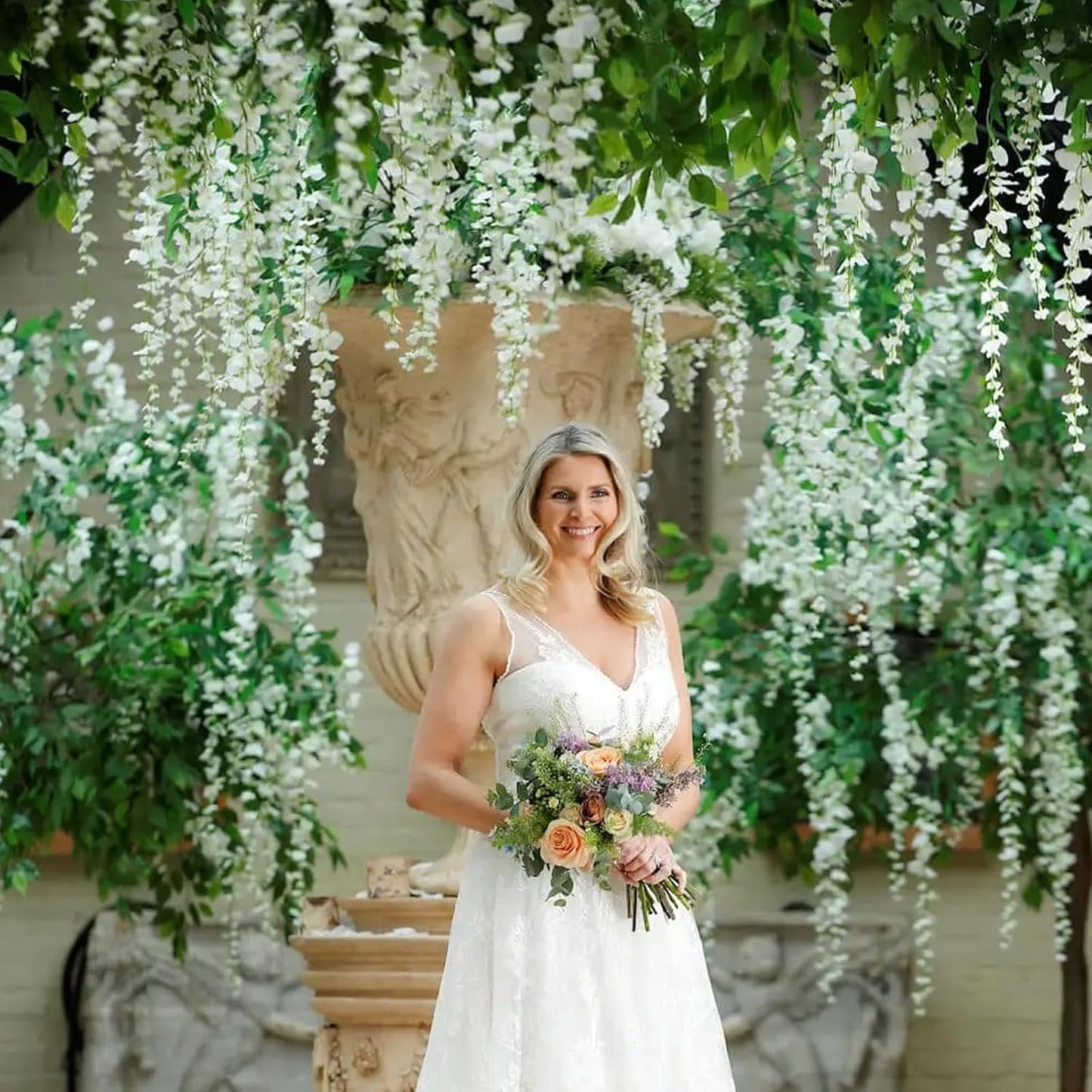 5 Pack White Wisteria Hanging Flowers Garland, 3.77 Feet Artificial Flower Vines, Fake Wisteria, Artificial Vines Hanging Garland for Backdrop Outdoor Yard Garden Decor