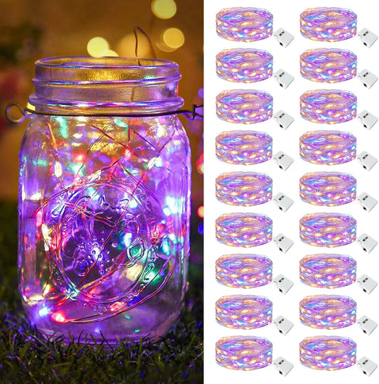 btfarm 18 Pack Fairy Lights Battery Operated [3 Modes], 7ft 20 Led Twinkle Lights String Lights Waterproof Bulk Small Mini Silver Wire for Mason Jars Vases Wedding Table Centerpiece, Multicolor