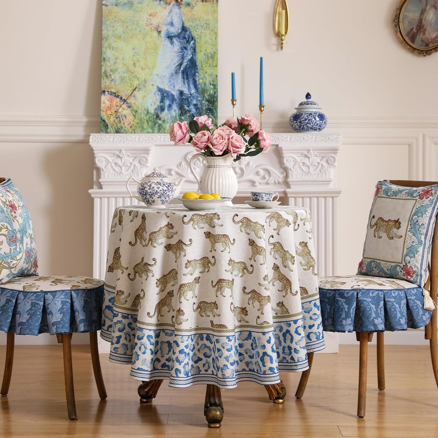 patdrea Designer Leopard Animal Linen Round Table Cloth,Soft Breathable Anti-Wrinkle Tablecloth,Decoration Table Cover for Kitchen Dining,Holiday Christmas,Thanksgiving,Party,Diameter 55"-from