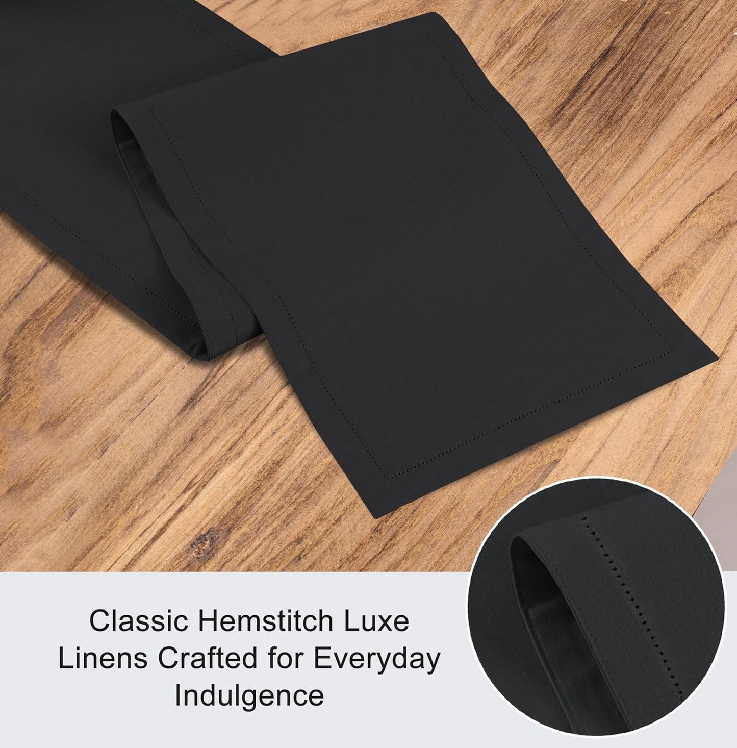 Ruvanti Linen Table Runner 108 Inches, Classic Hemstitch, Washable, Reusable, Non-Slipping, Stain Resistant- Perfect for Parties, Weddings, Dinners, Thanksgiving, Christmas, Indoor use – Black