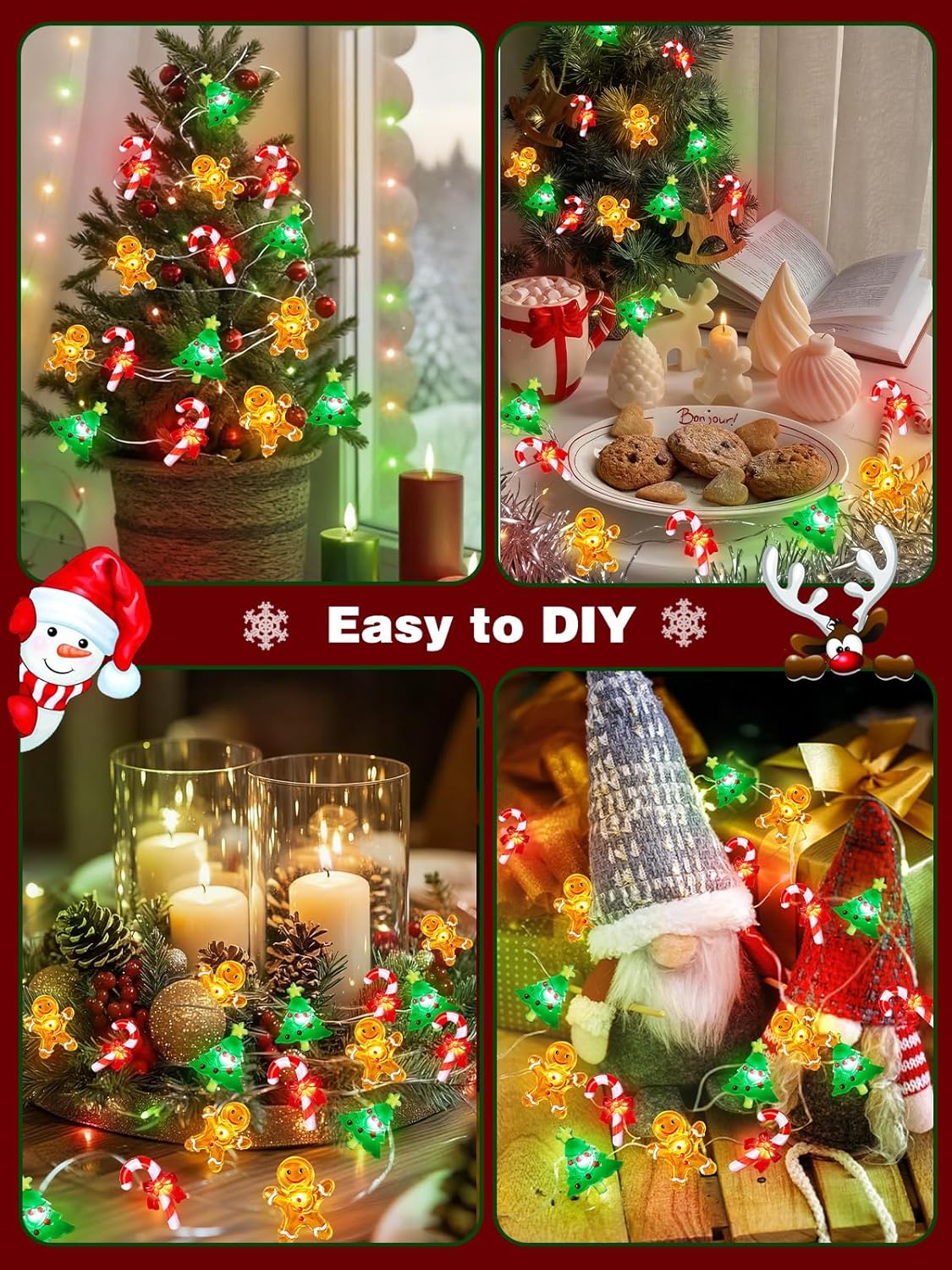 Christmas String Lights Decoration, 10ft 30LED Christmas Tree Gingerbread Man Candy Cane Fairy Lights Battery Operated with Remote, 8 Modes & Timer, Twinkle Light for Home Party Indoor Outdoor Decor