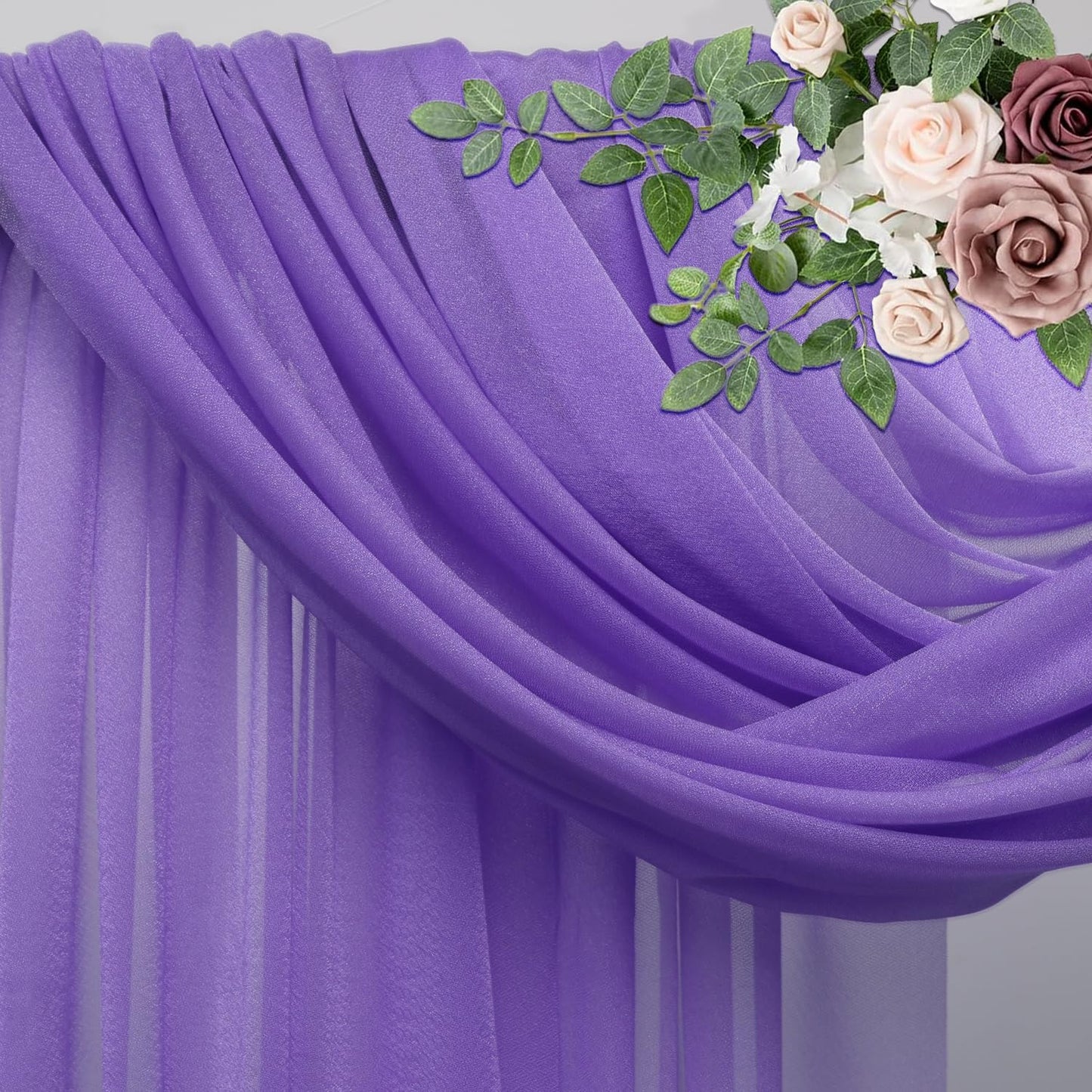 Wedding Arch Draping Fabric 4 Panels 28.7" x 20FT Lavender Purple Sheer Chiffon Backdrop Drapes for Wedding Ceremony Birthday Party Bridal Shower Outdoor Decoration