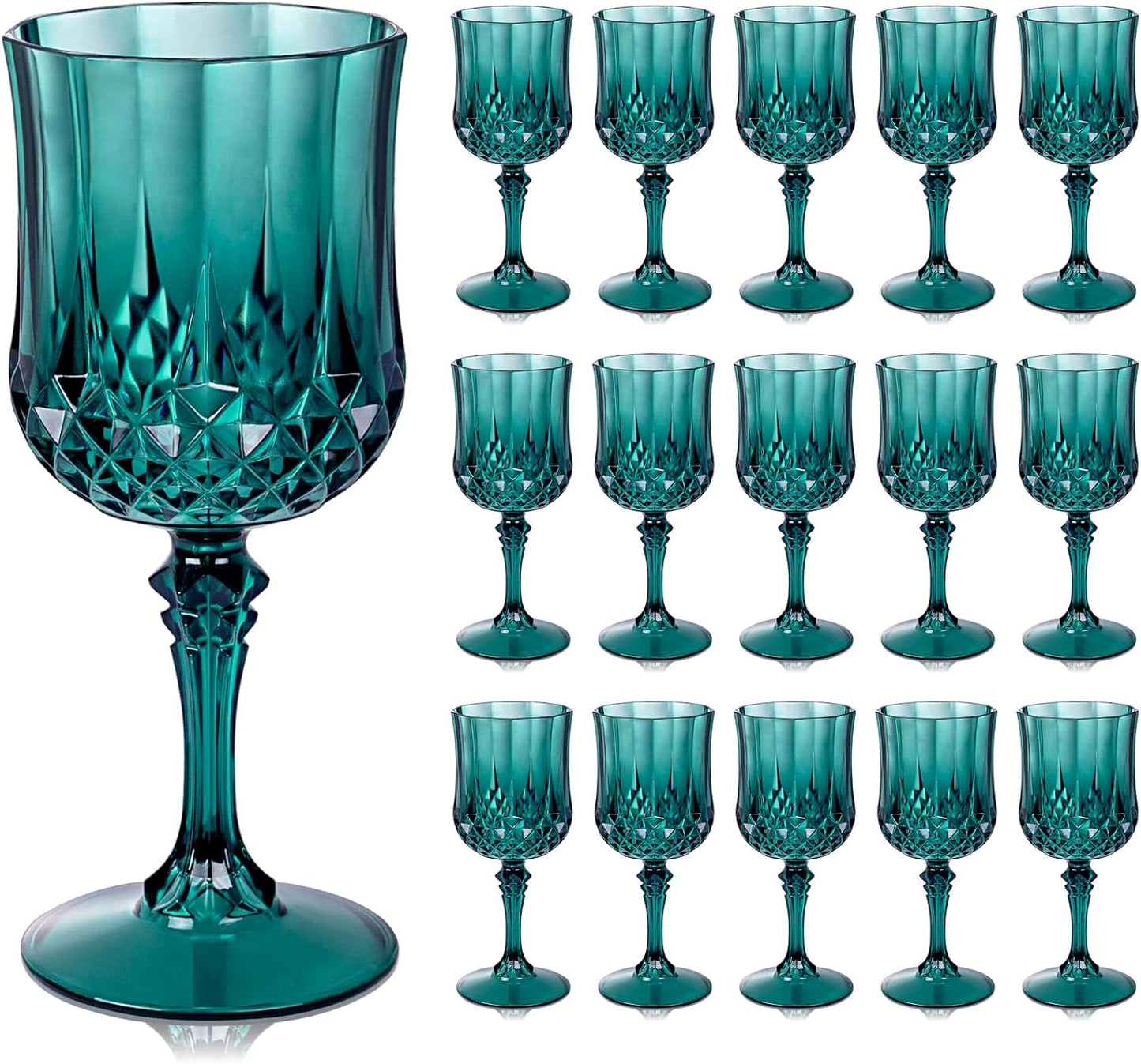 Ciaell 24PCS Green Plastic Wine Glasses - 7 Oz Plastic Goblets for Party - Green Vintage Drinking Glasses - Disposable Water Goblets Set for Wedding, Bar, Wine, Beer, Juice, Cocktail, Christmas