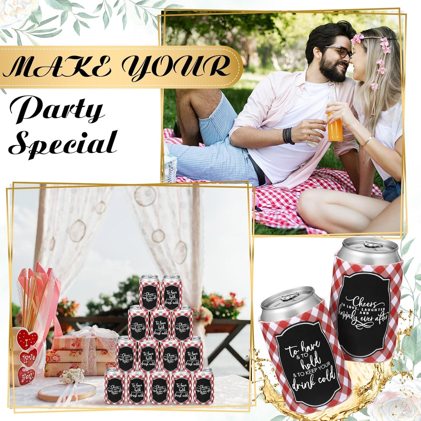 50 Pieces I Do BBQ Party Decorations Wedding Can Cooler Sleeves Bulk BBQ Party Favors for Guests Cheers to Love Laughter and Happily Ever After Rehearsal Dinner Decorations for Wedding Shower
