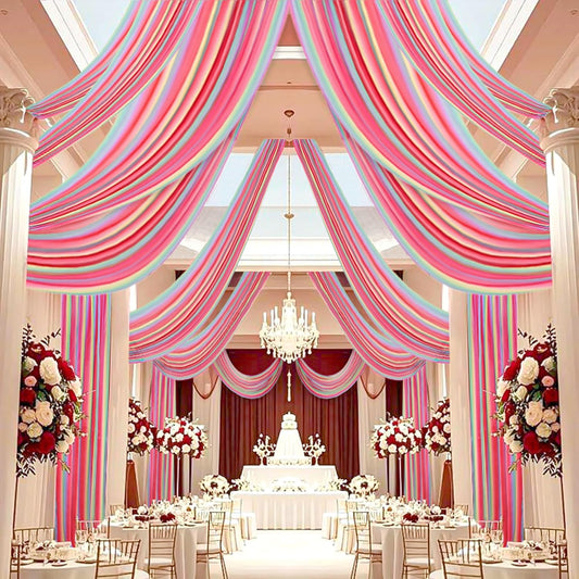 DUOBAO Rainbow Chiffon Wedding Ceiling 10FT Length Photo Background Curtain Decorations with Rod Pocket for Banquet Room Weddings Ceremony Graduation Prom, W 5' x L 10'-6 Panels Bright Rainbow