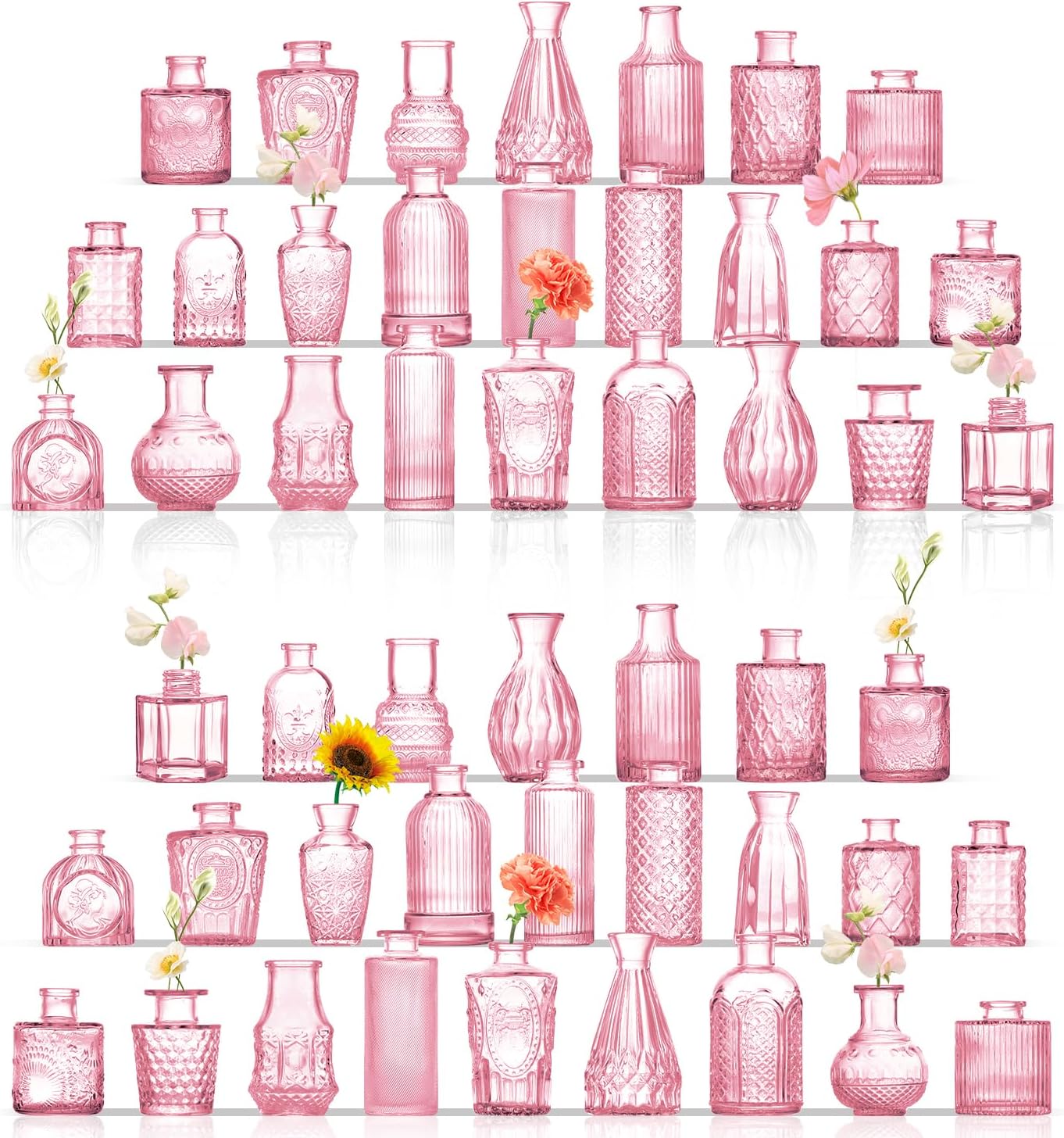 Bud Vases in Bulk 50, Glass Vases for Centerpieces, Small Vases for Flowers, Small Flower Vase for Centerpieces, Mini Vintage Vase, Pink Bud Vases for Wedding Table Decor