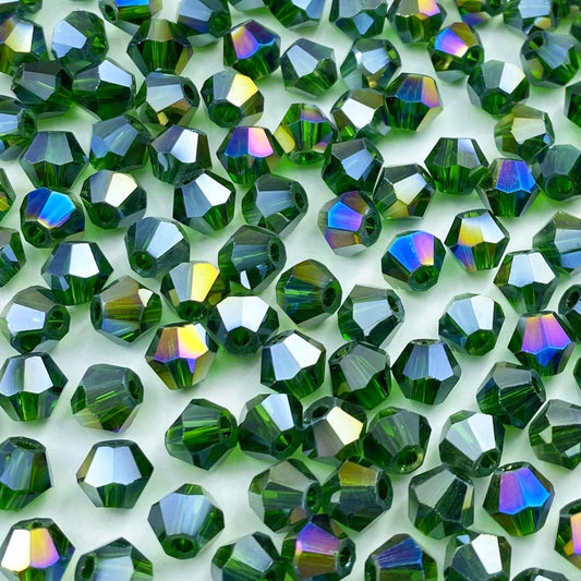 400pcs 4mm Bicone Crystal Glass Beads Loose Spacer Beads Faceted Craft Beads for Jewelry Making DIY Necklace Bracelet Earring Wind Chimes Suncatchers Ornamen(Dark Green AB)