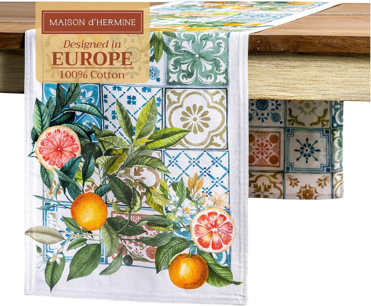 Maison d' Hermine Table Runner 100% Cotton Double Layer Table Runners 108 inches Long Decorative for Home Kitchen Dining Party Baby Shower Wedding Bridal Shower Spring Summer (Agrume, 14.50" x 108")