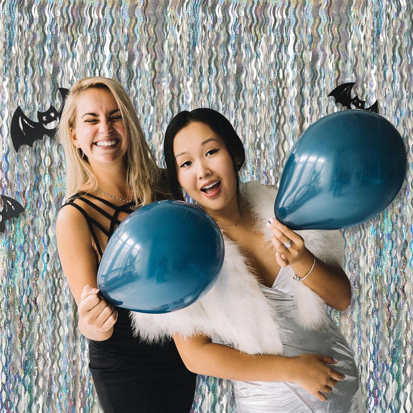 Tinsel Foil Fringe Curtains Wavy Backdrop for Parties Sparkle Metallic Wavy Foil Fringe Backdrop Curtain for Party Decorations Photo Booth Props for Birthday Graduation Wedding