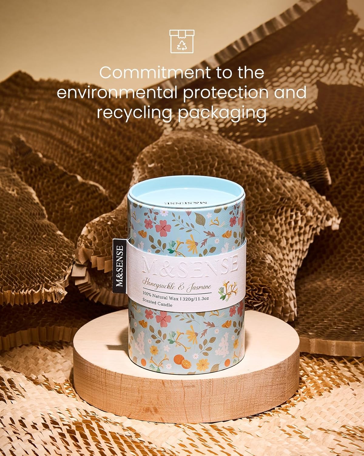 M&SENSE Honeysuckle Jasmine Scented Candle, Medium Jar Candle 11.3oz Natural Soy Wax for Home Scented, Floral Candles Gift for Spring Holiday, Up to 70 Hours Burning Long-Lasting Fragrance