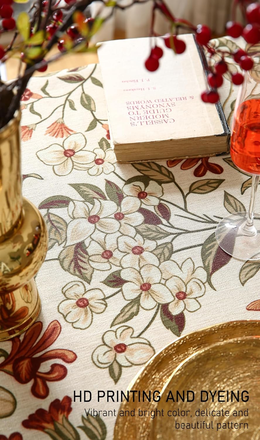 ISAENNE Designer Bohemian Linen Round Table Cloth,Colorful Floral Pattern Tablecloth,Wrinkle Resistant Decorative Tablecloths for Dining Thanksgiving Kitchen Party,Diameter 67"-Grace A