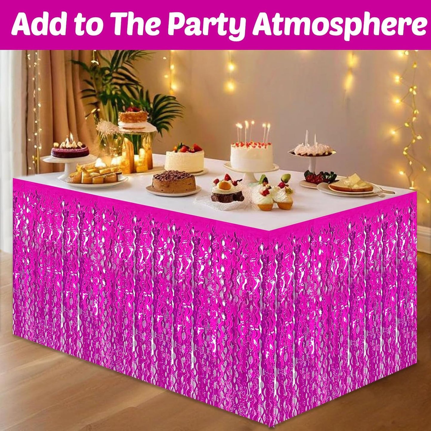 6 Pack 29x108 Inch Rose Red Wave Foil Fringe Table Skirts Metallic Banner for Tinsel Streamer Garland Backdrop for Parade Floats Mother's, Graduate, Mardi Gras, Birthday, Wedding Party Decorations