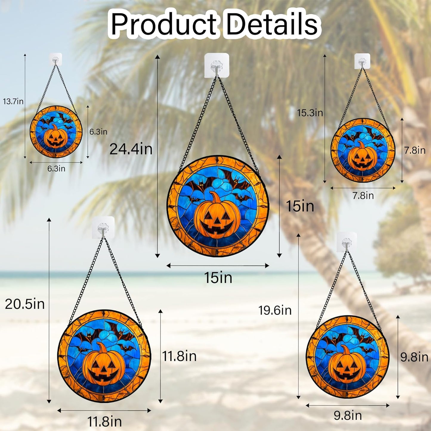 Stained Glass Window Hanging - Halloween Evil Pumpkin Suncatcher for Doors Window Garden Indoor Spooky Brown Bat Sun Catchers Gothic Decor Horror Gifts for Women Men Friend Boy Girl 6.3 in